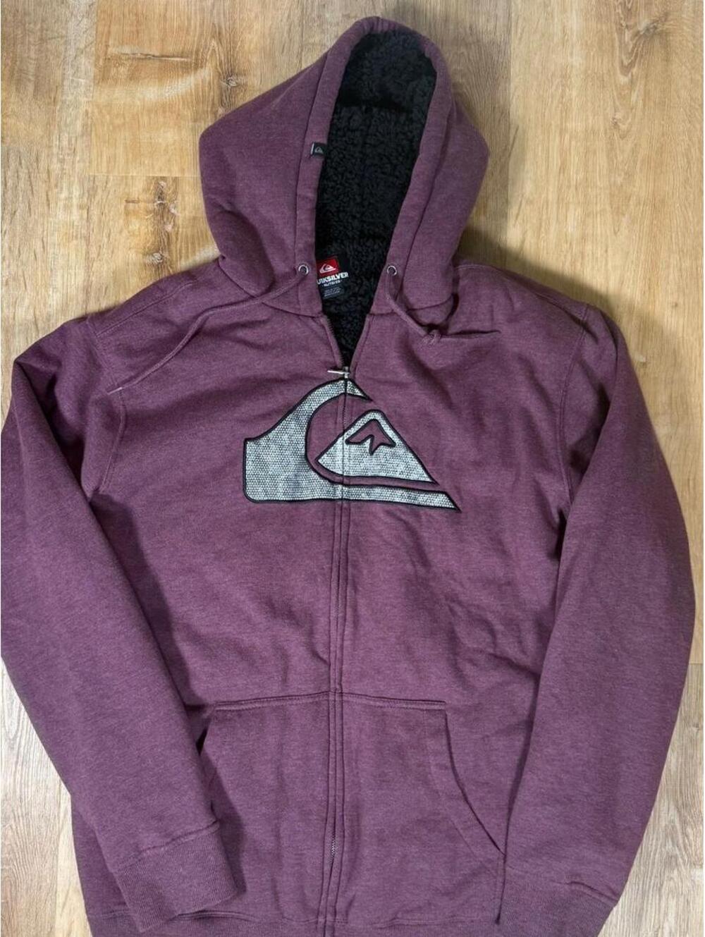 Y2K Quiksilver Burgundy Sherpa-Lined Zip-Up Hoodie Size XL